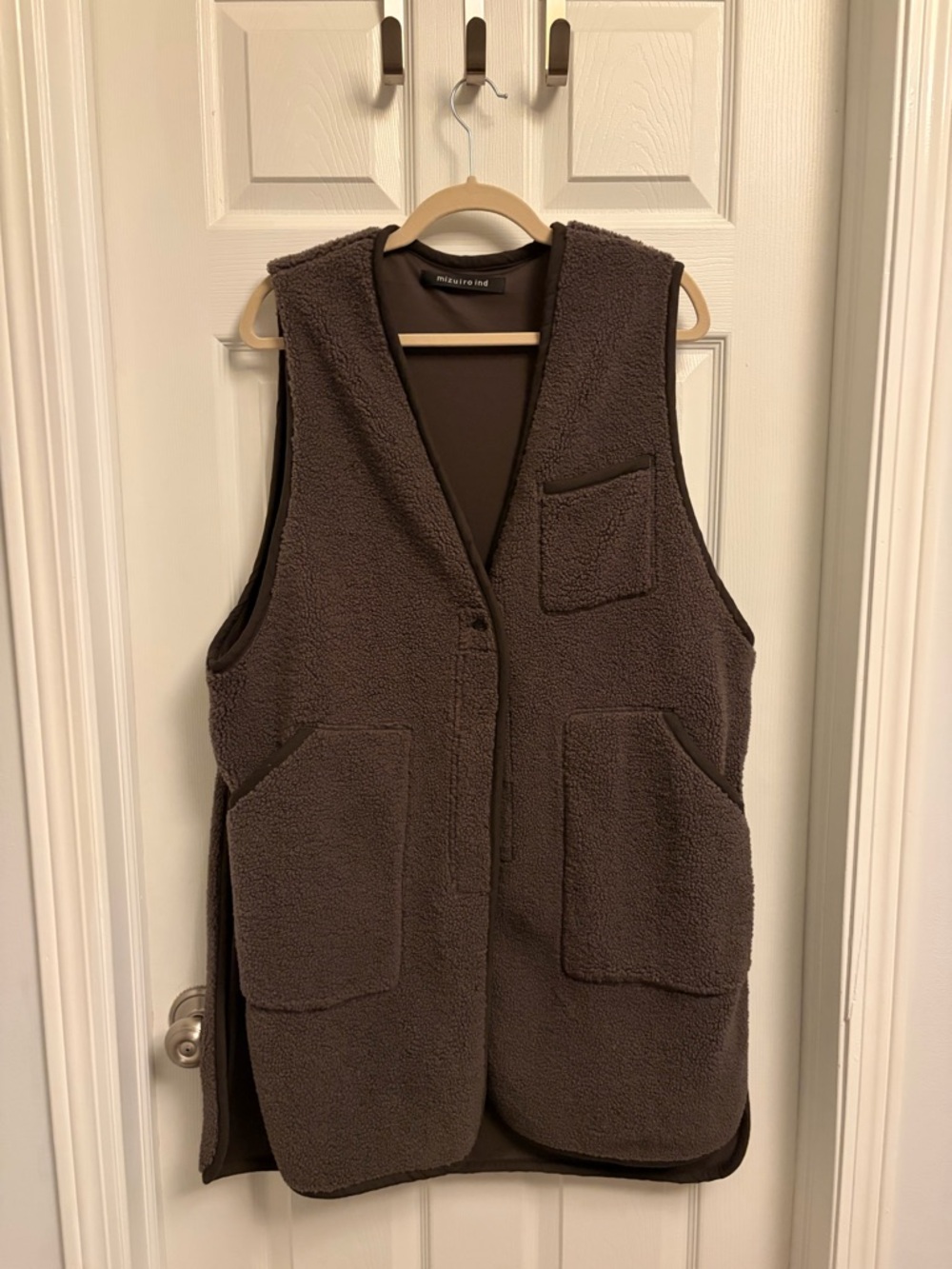 Long Faux Fur Sleeveless Vest in Dark Brown - Picture 4 of 8